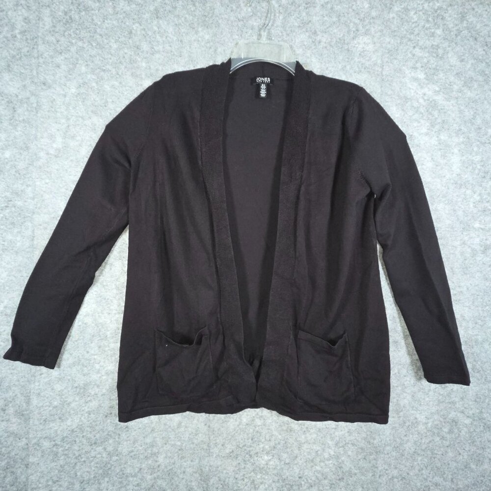 Jones New York Women's Knit Long Sleeve Long Cardigan Sweater Black Size M